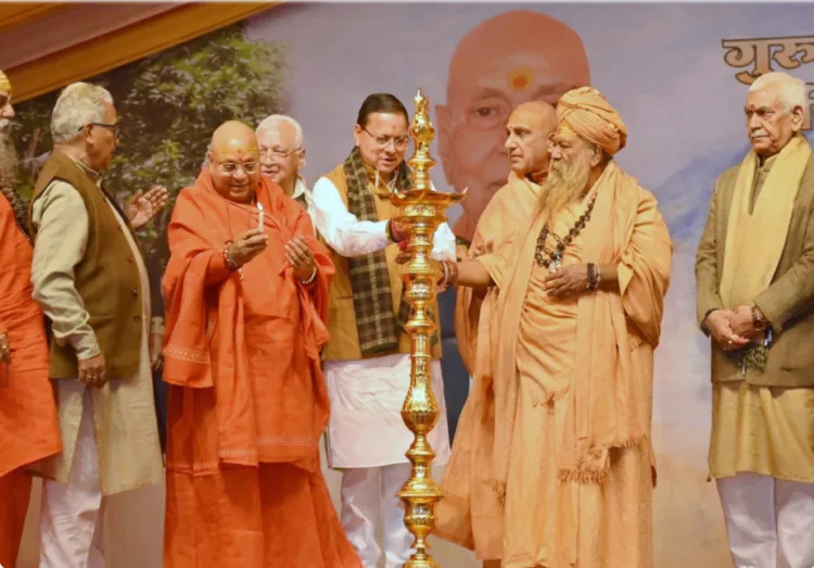 Chief Minister Pushkar Singh Dhami on February 5 participated in the 'Sant Sammelan' held at Saptarishi Ashram Ground