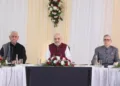 (From Left To Right) J&K LG Manoj Sinha, Union Home Minister Amit Shah, J&K CM Omar Abdullah