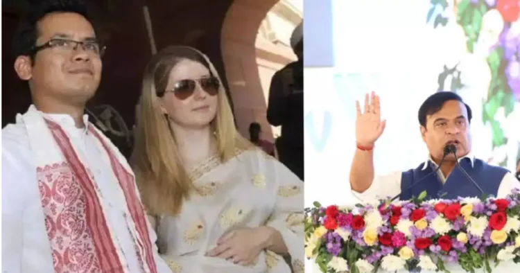 (Left) Congress MP Gaurav Gogoi and his wife Elizabeth Gogoi (Right), Assam Chief Minister Himanta Biswa Sarma