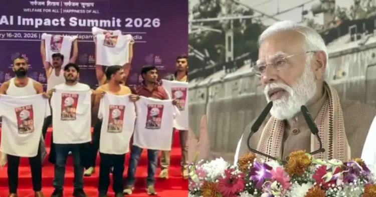 PM Modi slams the Congress party over the shirtless protest at the AI Summit
