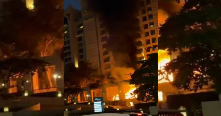 A fire has reportedly broken out in Dubai's Palm Jumeirah district after another missile attack(Image: X/ @LunaETHWhale)