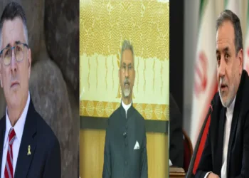 (From Left To Right) Israeli FM Gideon Sa'ar , External Affairs Minister S Jaishankar and Iranian FM Seyed Abbas Araghchi