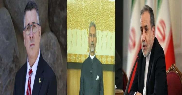 (From Left To Right) Israeli FM Gideon Sa'ar , External Affairs Minister S Jaishankar and Iranian FM Seyed Abbas Araghchi