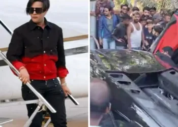Lamborghini Revuelto first hit an auto-rickshaw and then crashed into a parked bike, flinging its rider nearly 10 feet into the air