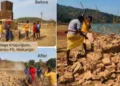 Villagers demolishing Maoist memorial pillars in Malkangiri