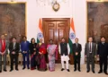 FM Nirmala Sitharaman with President Draupadi Murmu at Rashtrapati Bhavan