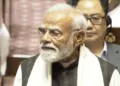 PM Modi addressing the Rajya Sabha on Thursday. (Sansad TV)