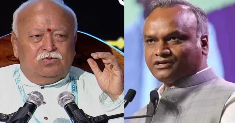 RSS Sarsanghchalak Mohan Bhagwat (Left) and Karnataka Minister Priyank Kharge (Right)