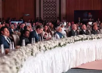 PM Narendra Modi with world leaders at the AI Impact Summit dinner and cultural programme.(X/PM Modi)