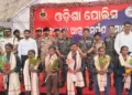 Maoist cadres lay down their arms before Odisha DGP Yogesh Bahadur Khurania in the presence of senior police and paramilitary officers during a surrender programme