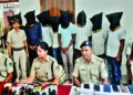 Sundargarh SP Amritpal Kaur and other police officers briefing media at Bargaon police station after arresting the cattle smugglers