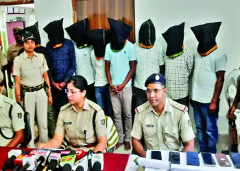 Sundargarh SP Amritpal Kaur and other police officers briefing media at Bargaon police station after arresting the cattle smugglers