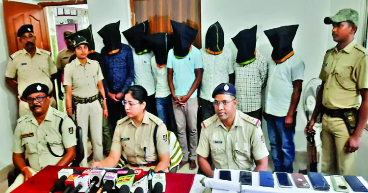 Sundargarh SP Amritpal Kaur and other police officers briefing media at Bargaon police station after arresting the cattle smugglers