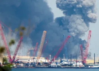 Smoke rises after a strike on the service center of the US Fifth Fleet in Manama, Bahrain [Reuters]
