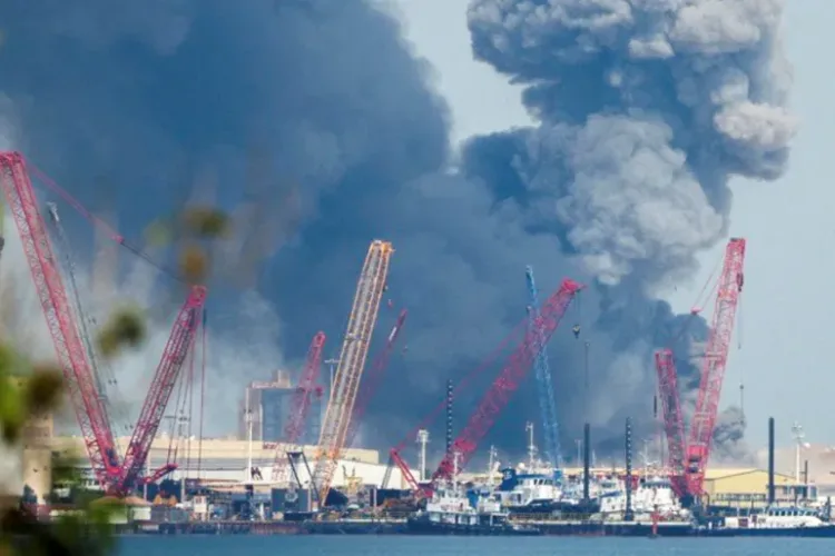 Smoke rises after a strike on the service center of the US Fifth Fleet in Manama, Bahrain [Reuters]