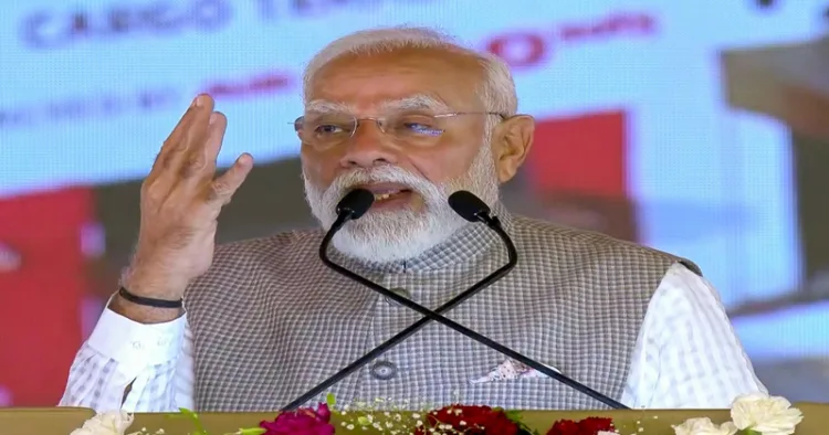 Greater Noida, Mar 28 (ANI): Prime Minister Narendra Modi addresses during the inauguration of Phase 1 of the Noida International Airport in Jewar, in Greater Noida on Saturday. (DD/ANI Video Grab)