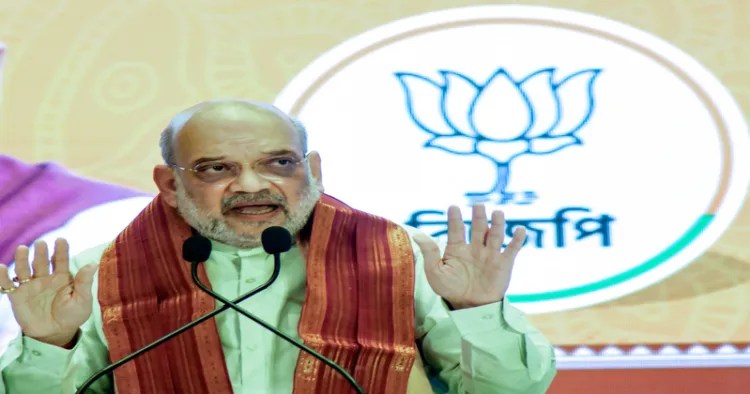 Kolkata, Mar 28 (ANI): Union Home Minister Amit Shah speaks during a press conference as he releases a chargesheet against the TMC government, in Kolkata on Saturday. (ANI Photo)