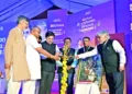 From L to R: Prafulla Ketkar, Editor Organiser, Dr Ashok Kumar Varshney, National Organising Secretary, Arogya Bharti, Himanshu Thakkar - Convener, Knowledge Conference, Dharmesh Vandra, Convener, Knowledge Conference, Vaidya Dr Bhavdeep Ganatra, Chief Ayurveda Operations at SGVP Holistic Hospital and Tarsem K Ruby, Pharmaceutical Entrepreneur lighting the lamp during the inaugural session of Organiser Weekly's Ayushman Bhava confluence