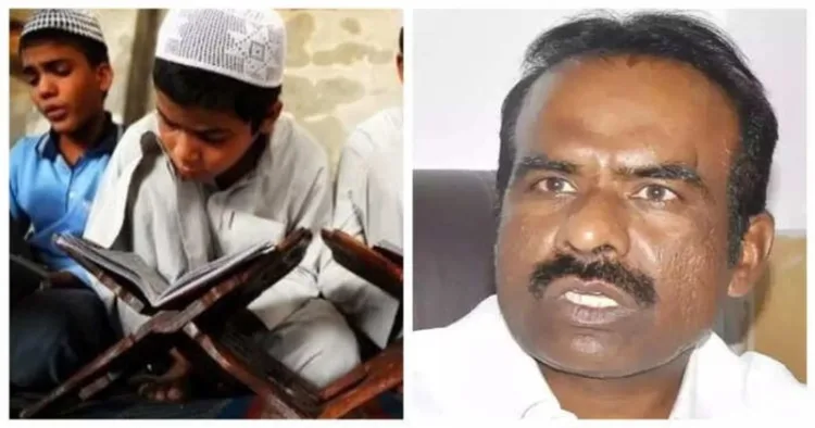 (Left) A Muslim boy (Right) BJP member of the Karnataka Legislative Council, N. Ravikumar
