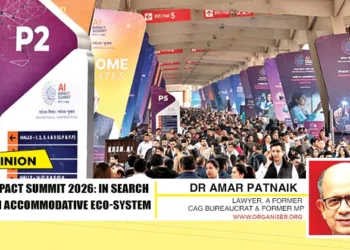 A sea of people at the AI Impact Summit at Bharat Mandapam, New Delhi