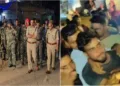 Police take control of the situation as stone were pelted at the Ram Navami procession in Garhwa