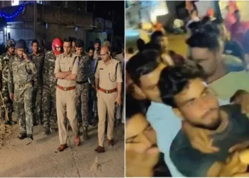 Police take control of the situation as stone were pelted at the Ram Navami procession in Garhwa