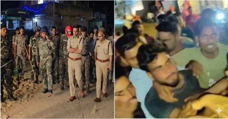 Police take control of the situation as stone were pelted at the Ram Navami procession in Garhwa
