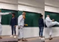 Dr Riyazuddin kicking a student in the class was accused of assaulting Meena as well inside his office with casteist slurs (Image: Organiser)