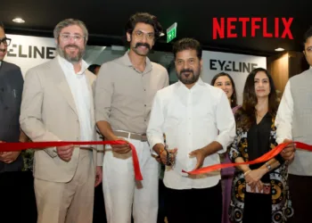 Telangana CM Revanth Reddy, Secretary, Ministry of Information and Broadcasting, Sanjay Jaju, CEO of Eyeline Studios Jeff Shapiro, and actor and film producer Rana Daggubati
