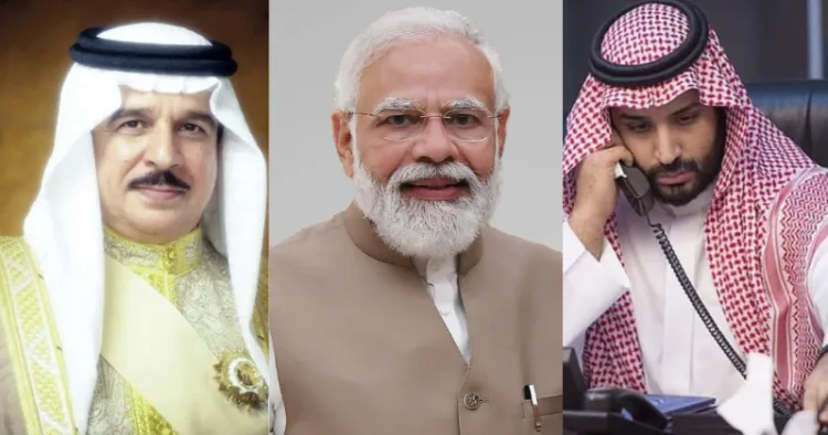 Hamad Bin Isa Al Khalifa, the King of Bahrain- PM Narendra Modi - Prince Mohammed bin Salman, the Crown Prince and Prime Minister of Saudi Arabia (Left to Right)