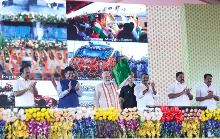 PM lays the foundation Stone, Inaugurates & Flagging off of various projects at Tiruchirappalli, in Tamil Nadu on March 11, 2026.