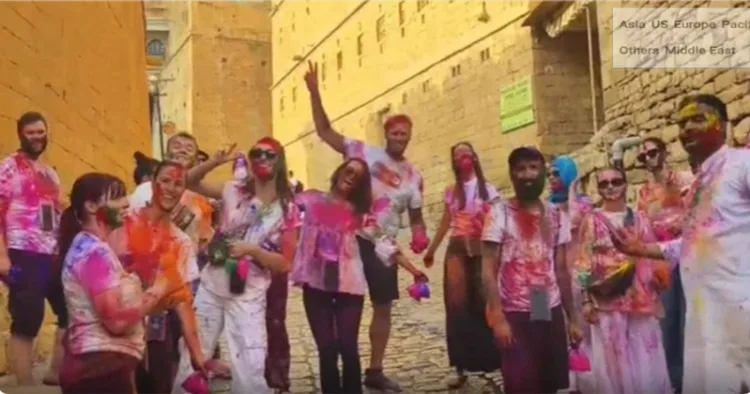 Foreign tourists celebrate Holi In Jaisalmer