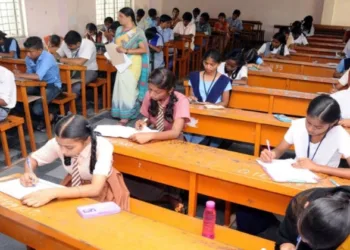 Students sitting in an examination hall