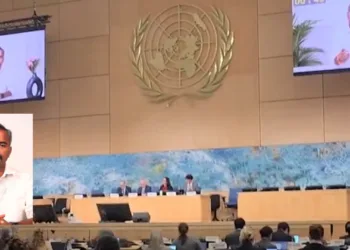 Tamil Nadu State BJP Secretary Aswathaman addressing UNHCR on March 12
