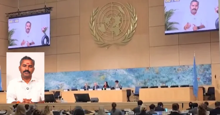 Tamil Nadu State BJP Secretary Aswathaman addressing UNHCR on March 12