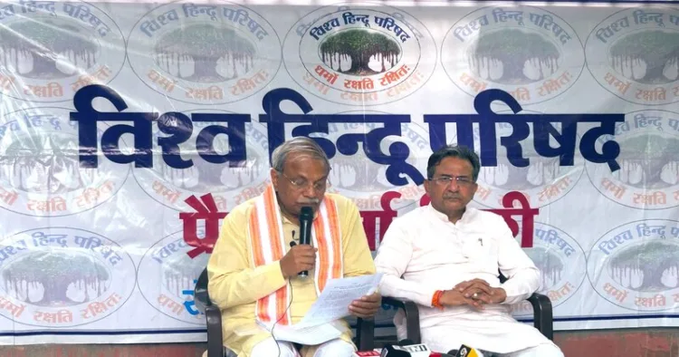 (Left) VHP Central Joint General Secretary Dr. Surendra Jain addressing the press conference