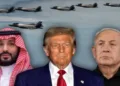 Saudi Crown Prince Mohammed bin Salman, US President Donald Trump and Israeli Prime Minister Benjamin Netanyahu