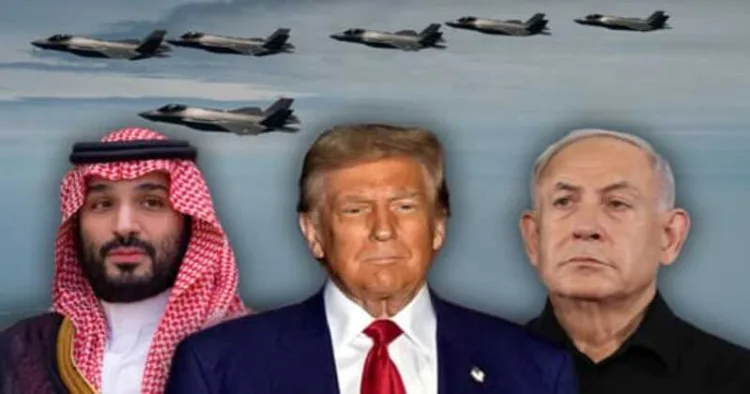 Saudi Crown Prince Mohammed bin Salman, US President Donald Trump and Israeli Prime Minister Benjamin Netanyahu