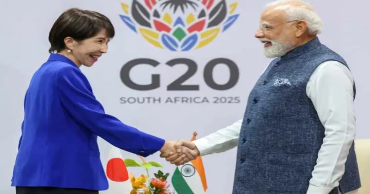 PM Modi in a bilateral meeting with the Prime Minister of Japan, Ms. Sanae Takaichi on the sidelines of the 20th G20 Leaders Summit in Johannesburg, South Africa on November 23, 2025