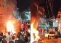 A car and a motorcycle were set on fire amid protests. (Photo: PTI)