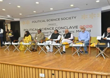 Dignitaries on the stage at the Political Science Conclave 2026