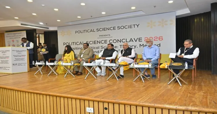 Dignitaries on the stage at the Political Science Conclave 2026