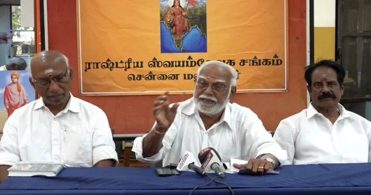 (From left to right) Vanniyarajan- Shetra sanghchalak, Shri Kumaraswamy Sanghchalak Uttar Tamil Nadu prant,i Adalarasan sanghchalak Dakshin Tamil Nadu