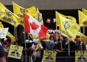 Khalistanis with their flags