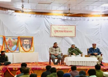 RSS Sarkaryavah Dattatreya Hosabale while addressing a ‘Yuva Ekatrikaran’ on March 29, 2026, at Dharamshala, Himachal Pradesh