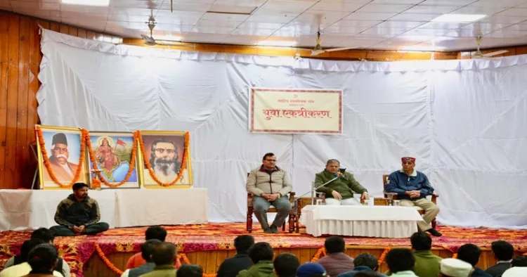 RSS Sarkaryavah Dattatreya Hosabale while addressing a ‘Yuva Ekatrikaran’ on March 29, 2026, at Dharamshala, Himachal Pradesh