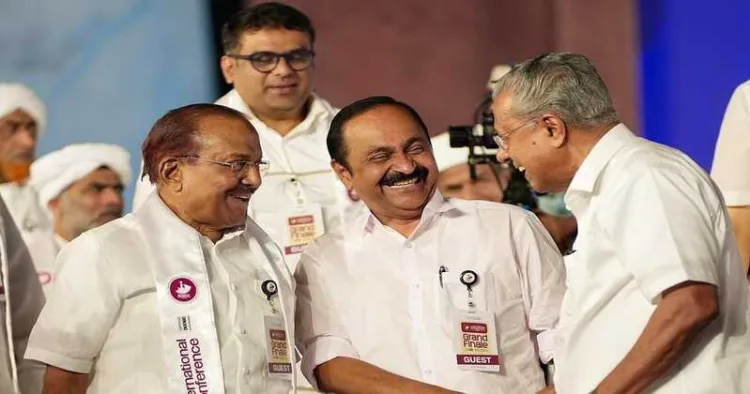Muslim league senior leader P K Kunjalikkutty, LoP and Congress leader V D Satheeshan and Chief Minister Pinarayi Vijayan