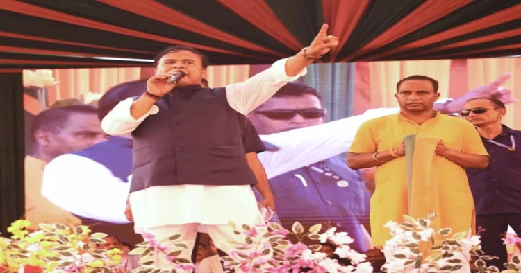 Assam CM Himanta Biswa Sarma addressing an election rally