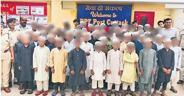 RPF personnel along with the 59 boys rescued from Cuttack railway station