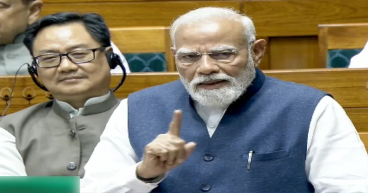 New Delhi, Apr 16 (ANI): Prime Minister Narendra Modi speaks in Lok Sabha during the Budget Session (2026-27) of Parliament, in New Delhi on Thursday. (Sansad TV/ANI Video Grab)